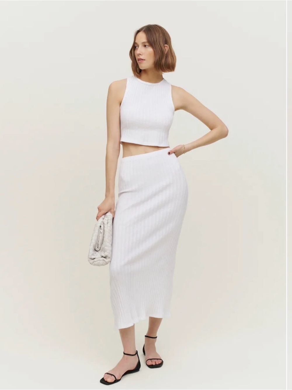 REFORMATION Sangria Knit Skirt In Cloud White NWT small - Picture 1 of 3